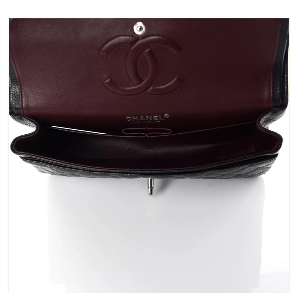 Chanel Black Caviar Medium Classic Duble Flap Bag Silver Chain - Picture 6 of 9